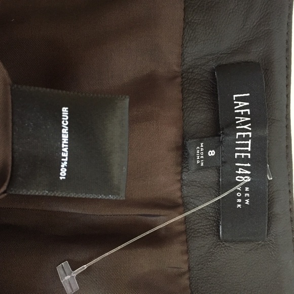 lafayette 148 woven insert crew neck brown leather jacket - Picture 8 of 12
